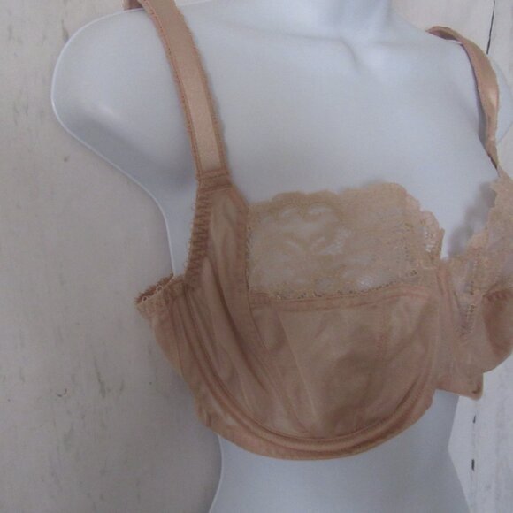 Panache Bra 38E Beige Tan Jasmine Balconette Sheer Lace Back Closure - Picture 3 of 6